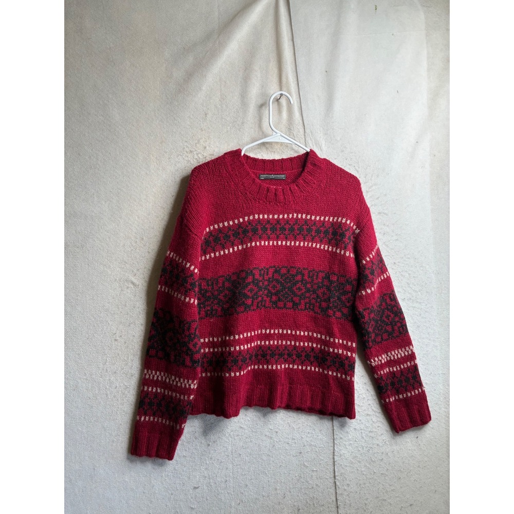 Peruvian Connection Red Baby Alpaca Fair Isle Knit Crew Neck Sweater Mens Medium